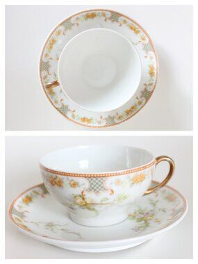 [ELITE WORKS] Yellow Floral Teacup and Saucer (Limoges, c. 1900-1914)